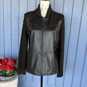Jaclyn Smith Women's Genuine Leather and Ribbed Knit Jacket Black Size Large